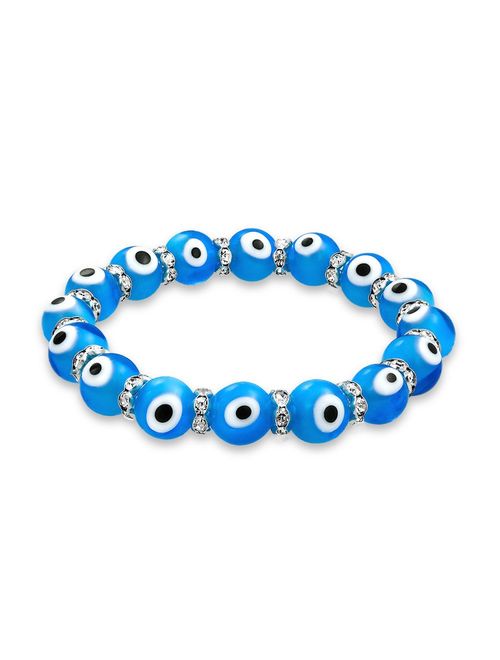 Bling Jewelry Turkish Glass Bead Evil Eye Stretch Bracelet for Women for Teen Rondelle Crystal Spacers for ProtectionMore Colors