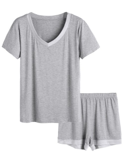 Latuza Women's V-Neck Sleepwear Short Sleeve Pajama Set