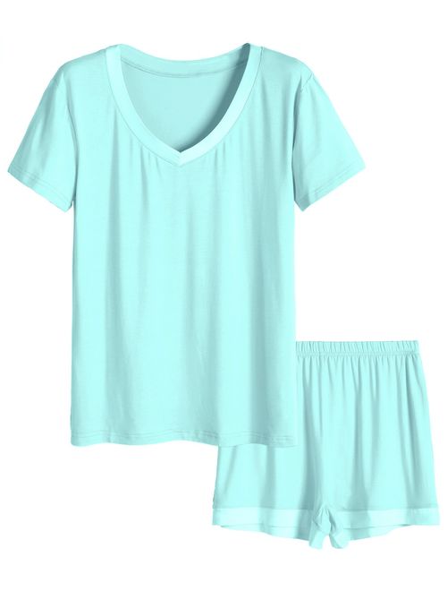 Latuza Women's V-Neck Sleepwear Short Sleeve Pajama Set