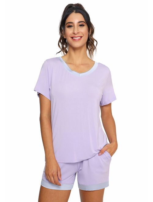 Latuza Women's V-Neck Sleepwear Short Sleeve Pajama Set