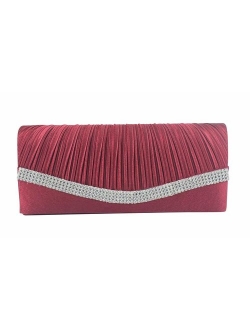 Chicastic Pleated Satin Wedding Evening Bridal Clutch Purse With Rhinestones