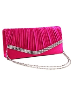 Chicastic Pleated Satin Wedding Evening Bridal Clutch Purse With Rhinestones