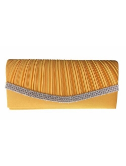 Chicastic Pleated Satin Wedding Evening Bridal Clutch Purse With Rhinestones