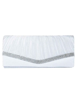 Chicastic Pleated Satin Wedding Evening Bridal Clutch Purse With Rhinestones