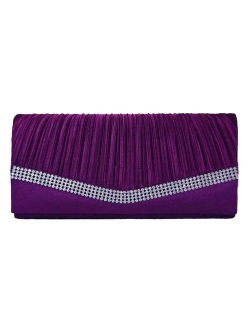 Chicastic Pleated Satin Wedding Evening Bridal Clutch Purse With Rhinestones