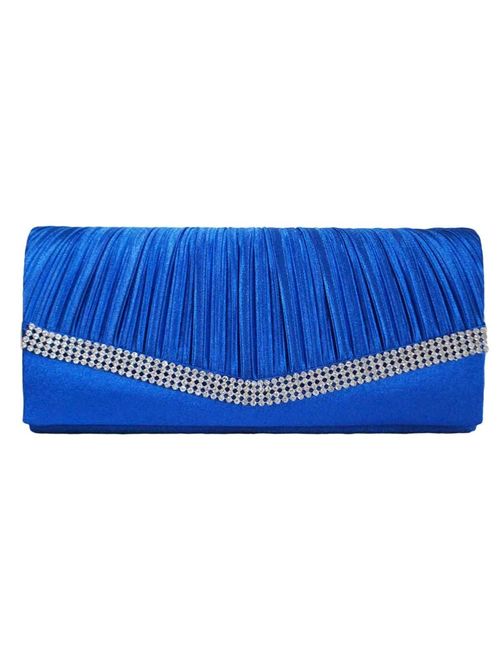 Chicastic Pleated Satin Wedding Evening Bridal Clutch Purse With Rhinestones