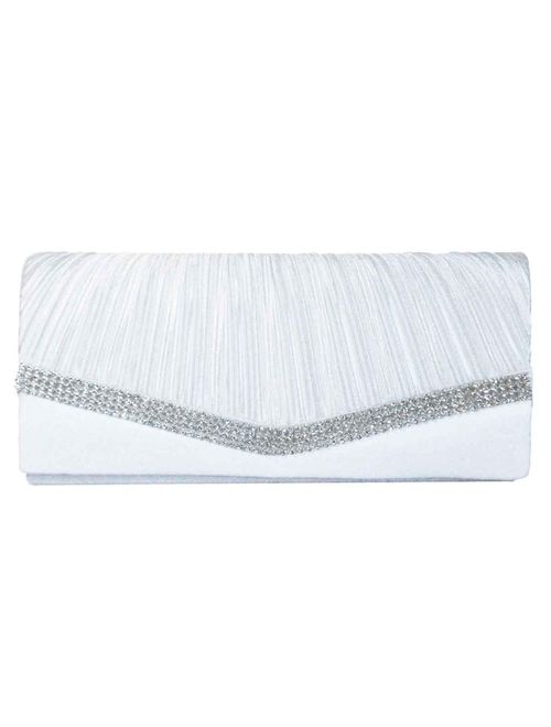 Chicastic Pleated Satin Wedding Evening Bridal Clutch Purse With Rhinestones