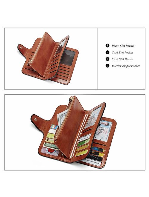 Wallet for Women Leather Designer Bifold Long Ladies Credit Card Holder Organizer Ladies Clutch