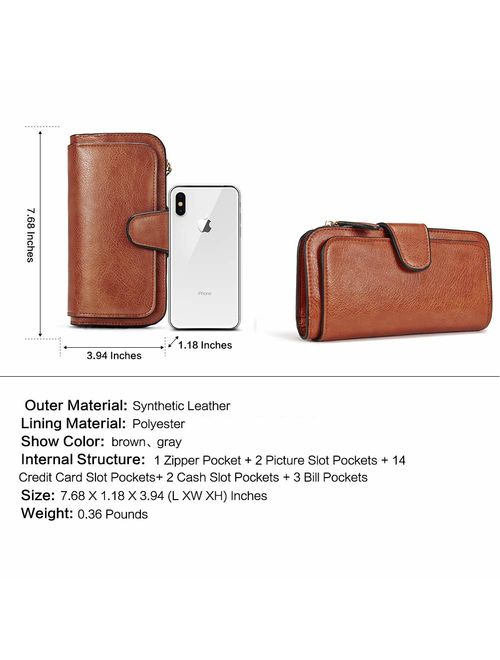 Wallet for Women Leather Designer Bifold Long Ladies Credit Card Holder Organizer Ladies Clutch