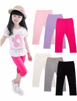 6 Pieces Girls Capris Leggings Cotton Crop Summer Leggings for School Wearing