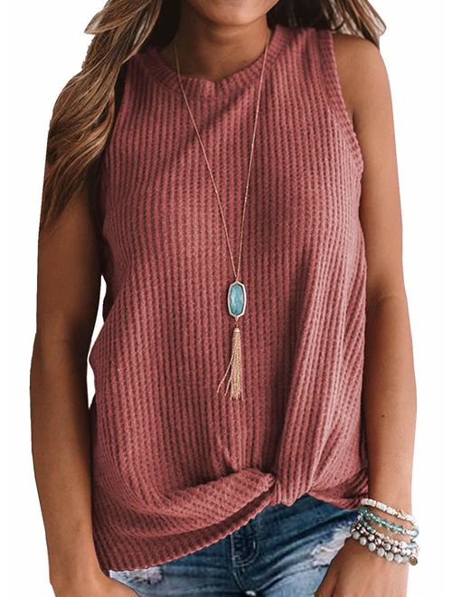 MIHOLL Womens Casual Tops Sleeveless Cute Twist Knot Waffle Knit Shirts Tank Tops