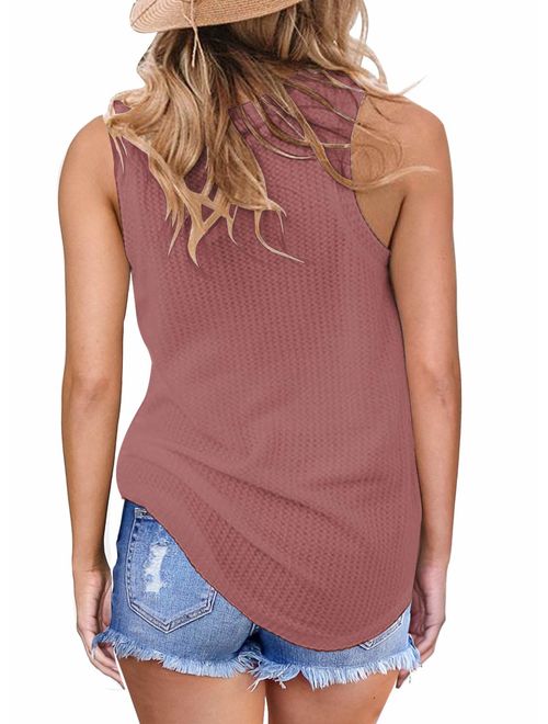 MIHOLL Womens Casual Tops Sleeveless Cute Twist Knot Waffle Knit Shirts Tank Tops