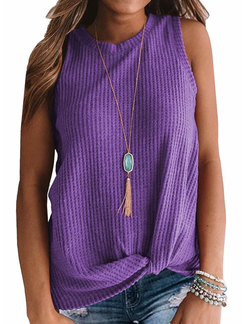 MIHOLL Womens Casual Tops Sleeveless Cute Twist Knot Waffle Knit Shirts Tank Tops