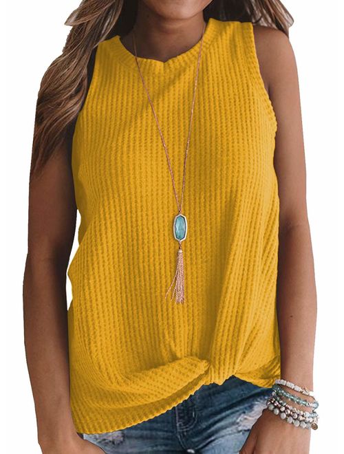 MIHOLL Womens Casual Tops Sleeveless Cute Twist Knot Waffle Knit Shirts Tank Tops