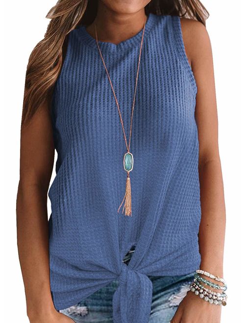 MIHOLL Womens Casual Tops Sleeveless Cute Twist Knot Waffle Knit Shirts Tank Tops