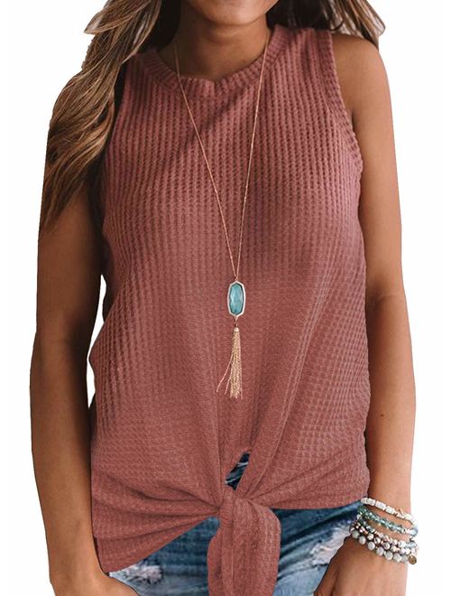 MIHOLL Womens Casual Tops Sleeveless Cute Twist Knot Waffle Knit Shirts Tank Tops