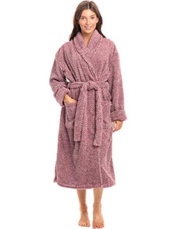 Women's Plush Fleece Robe, Warm Long Hair Shaggy Bathrobe