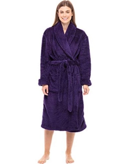 Women's Plush Fleece Robe, Warm Long Hair Shaggy Bathrobe