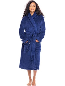 Women's Plush Fleece Robe, Warm Long Hair Shaggy Bathrobe