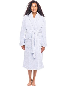 Women's Plush Fleece Robe, Warm Long Hair Shaggy Bathrobe