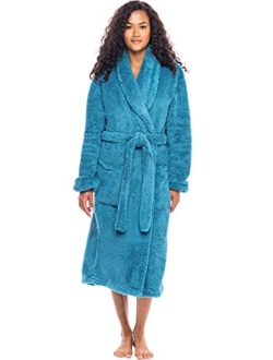 Women's Plush Fleece Robe, Warm Long Hair Shaggy Bathrobe