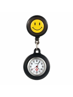 Women Retractable Nurse Watches Clip-on Hanging Lapel Silicone Jelly Fob Pocket Watch Cute Cartoon Smile Round Face Arabic Markers for Doctor Nurses