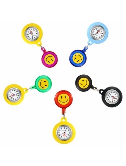 Women Retractable Nurse Watches Clip-on Hanging Lapel Silicone Jelly Fob Pocket Watch Cute Cartoon Smile Round Face Arabic Markers for Doctor Nurses