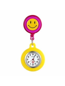 Women Retractable Nurse Watches Clip-on Hanging Lapel Silicone Jelly Fob Pocket Watch Cute Cartoon Smile Round Face Arabic Markers for Doctor Nurses