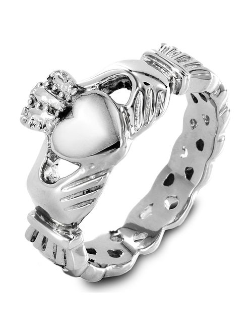 West Coast Jewelry Stainless Steel Claddagh Ring with Celtic Knot - Sizes 5-12