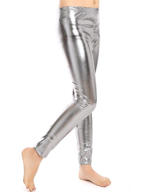 Buy Aaronano Little Girls' Metallic Color Shiny Stretch Leggings online