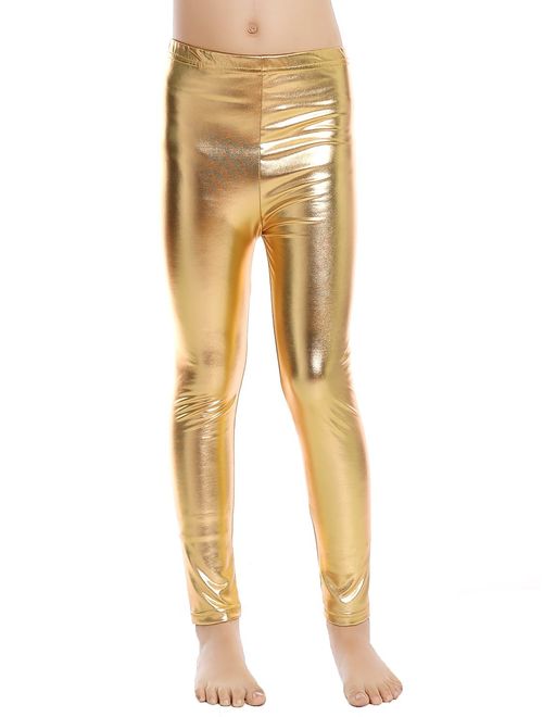 Aaronano Little Girls' Metallic Color Shiny Stretch Leggings