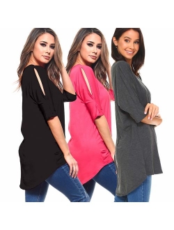 Isaac Liev Women's Batwing Sleeves Off Shoulder Baggy Versatile Oversized Loose T-Shirt Shirt Blouse Tunic Top - Made in The USA