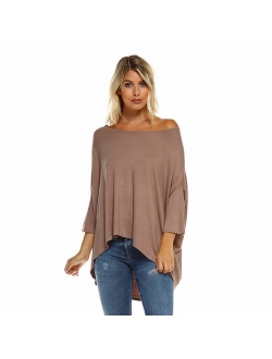 Isaac Liev Women's Batwing Sleeves Off Shoulder Baggy Versatile Oversized Loose T-Shirt Shirt Blouse Tunic Top - Made in The USA