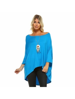 Isaac Liev Women's Batwing Sleeves Off Shoulder Baggy Versatile Oversized Loose T-Shirt Shirt Blouse Tunic Top - Made in The USA