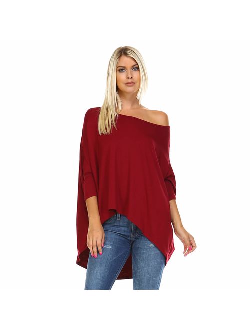 Isaac Liev Women's Batwing Sleeves Off Shoulder Baggy Versatile Oversized Loose T-Shirt Shirt Blouse Tunic Top - Made in The USA