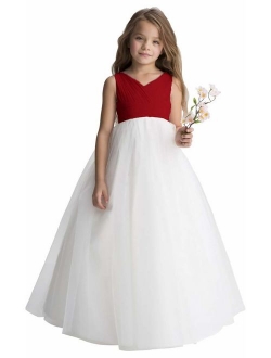 Gdoker Tulle Flower Girl Dress, Chiffon Wedding Party Pageant Dresses for Girls, Long Junior Bridesmaid Dress A-Line