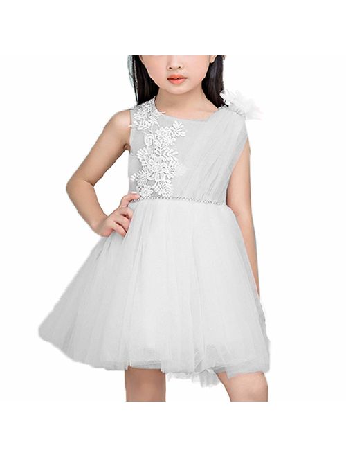 Gdoker Tulle Flower Girl Dress, Chiffon Wedding Party Pageant Dresses for Girls, Long Junior Bridesmaid Dress A-Line