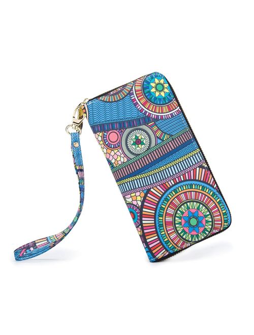 LOVESHE Women wallet Purse Zip Travel Purse Wristlet Bohemian