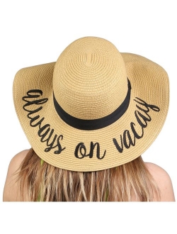 Funky Junque Women's Bold Cursive Embroidered Adjustable Beach Floppy Sun Hat