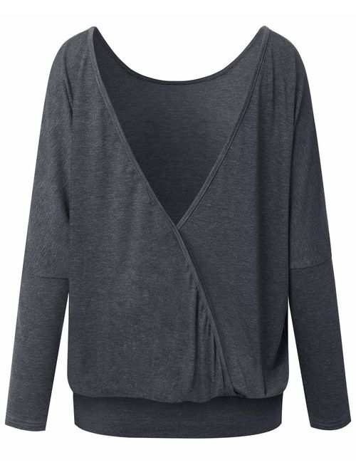 BONESUN Lightweight Sweaters for Women Criss Cross Open Back Shirts Long Sleeve Tunic