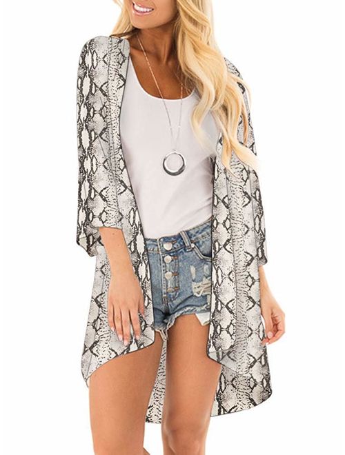 AMiERY Women's Floral Striped Leopard Printed Kimono Casual Loose Open Front Cardigan Tops Cover Up