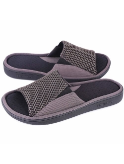 LongBay Men's Comfy Memory Foam Slide Slippers Breathable Mesh Cloth House Shoes