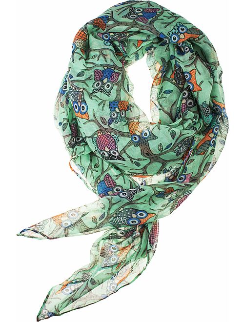 Vivian & Vincent Soft Light Weight Cartoon Owl Sheer Scarf Shawl Wrap