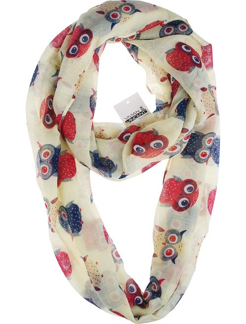 Vivian & Vincent Soft Light Weight Cartoon Owl Sheer Scarf Shawl Wrap