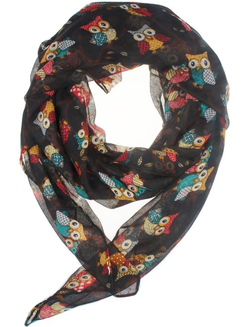 Vivian & Vincent Soft Light Weight Cartoon Owl Sheer Scarf Shawl Wrap