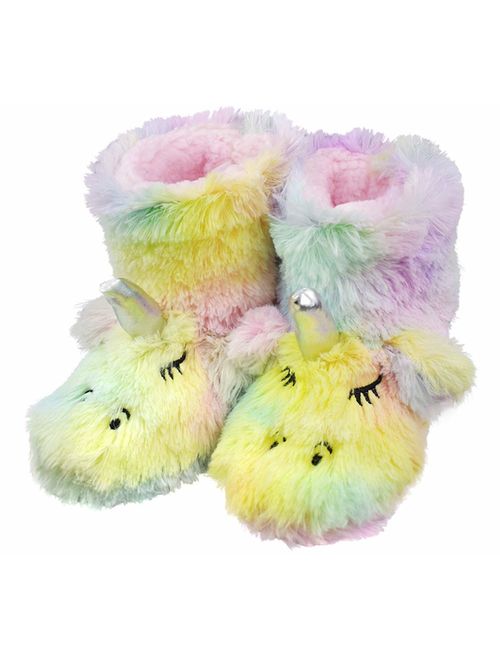 Tirzrro Girls/Kids Cute Unicorn Slippers with Warm Plush Fleece Indoor Outdoor Slip-on Booties