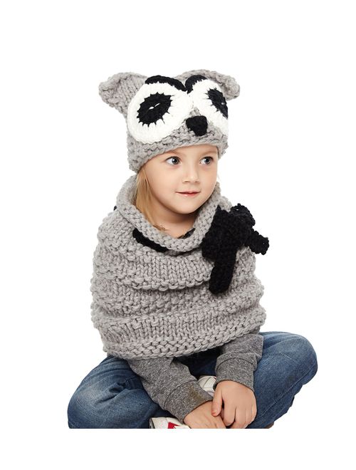 Sumolux Winter Kids Warm Cat Animal Hats Knitted Coif Hood Scarf Beanies for Autumn Winter