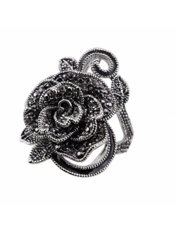 Blowin Newest Womens Ladies Gothic Vintage Stainless Steel Big Rose Flower Band Ring