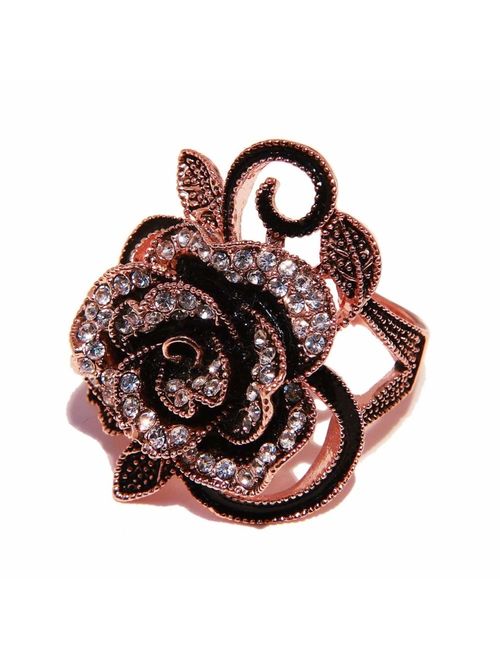 Blowin Newest Womens Ladies Gothic Vintage Stainless Steel Big Rose Flower Band Ring