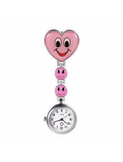 Avaner Heart Shape Smile Face Nurse Fob Clip On Brooch Hanging Pocket Watch